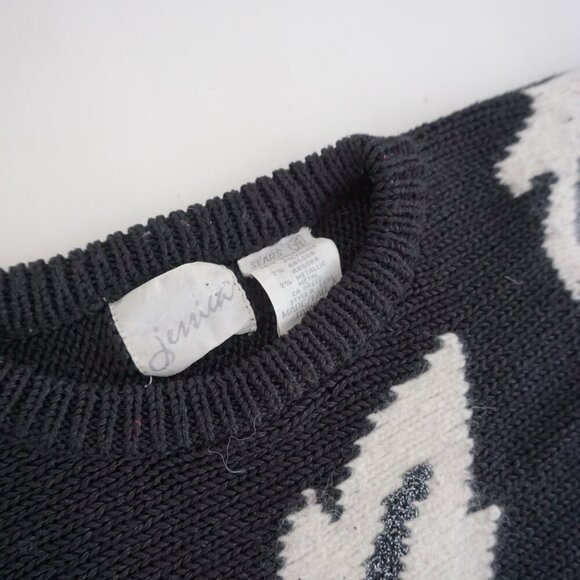 Vintage Jessica By Sears Black White Knit 2% Angora 2% Metallic Metal Sweater M - Picture 10 of 11